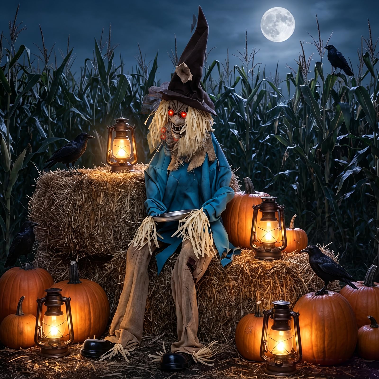 Tangkula 5.2 FT Animated Halloween Sitting Scary Scarecrow Decoration